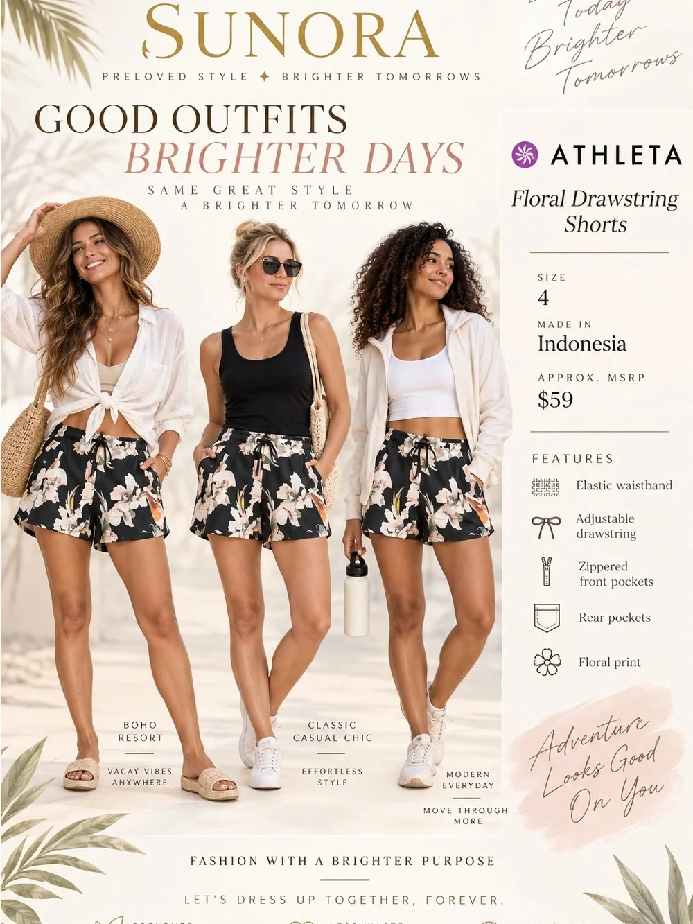 Athleta Black Floral Drawstring Athletic Shorts